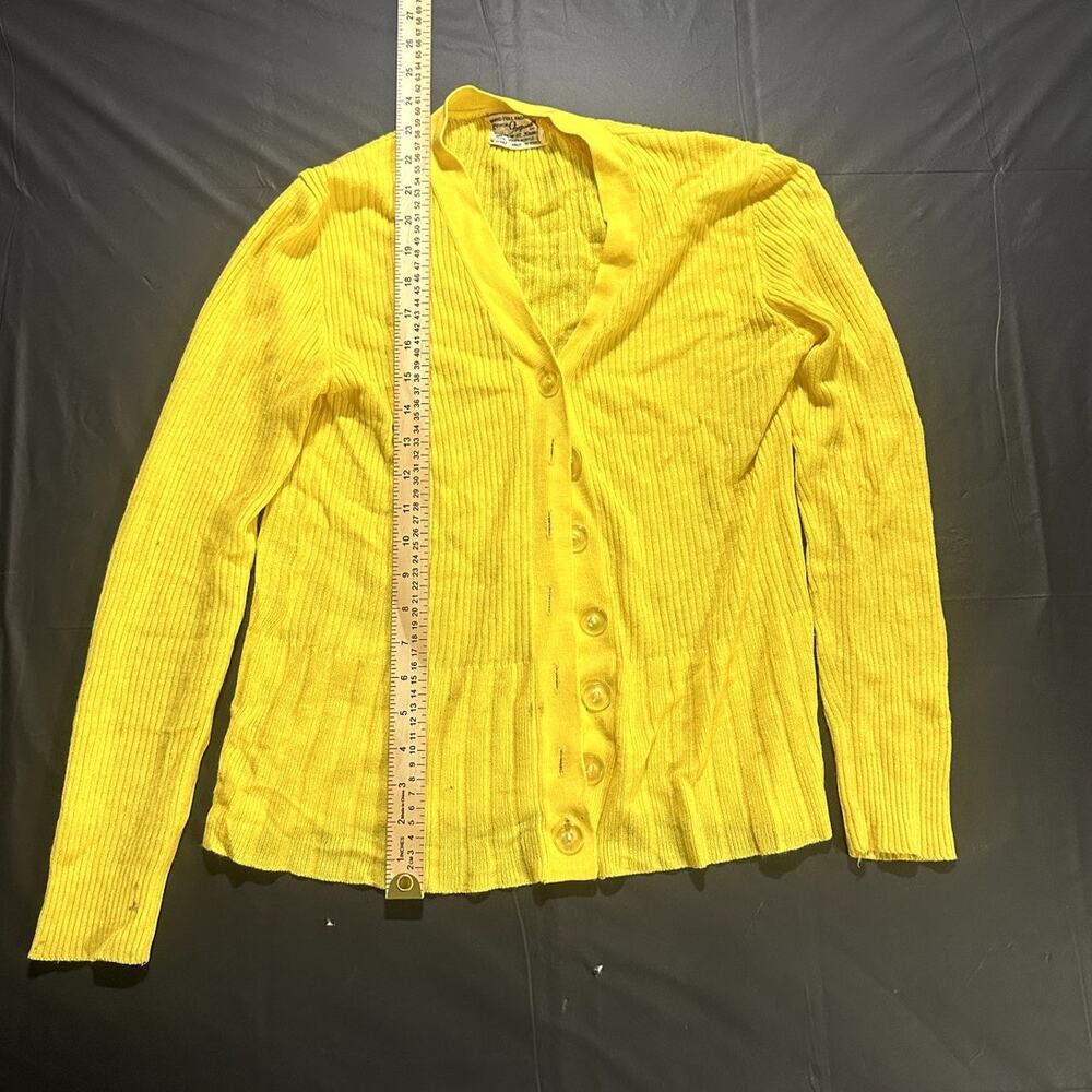 Yellow Ribbed Cardigan Sweater Button Front Long Sleeve Fitted Womens